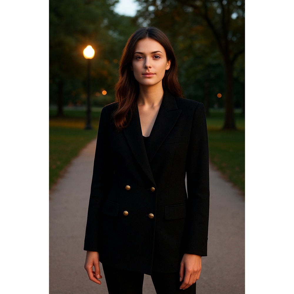 Vintage Black Wool Blazer Jacket Gold Button Career Office